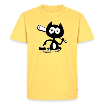 Donne moi à manger ! Humour de chat ! - T-shirt Premium bio Homme - jaune pastel - Devant - AI Model Male 185 dark (185cm)