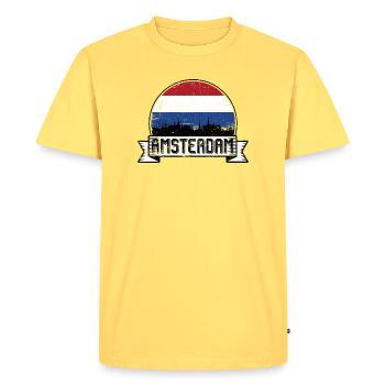 Amsterdam Skyline Retro Badge - Men's Premium Organic T-Shirt - sky yellow - Front - AI Model Male 185 dark (185cm)
