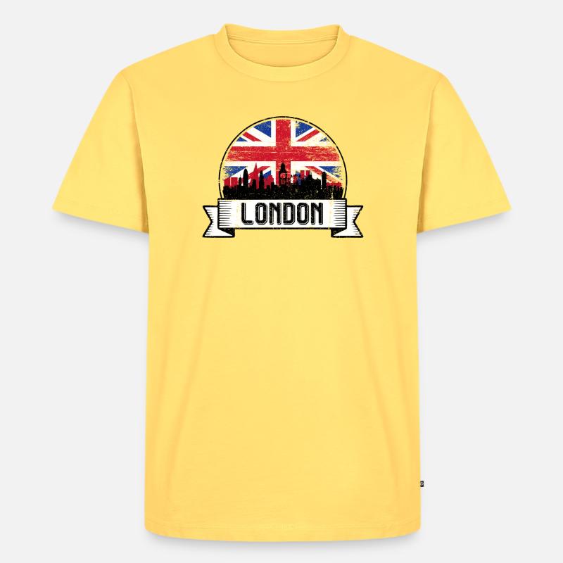 Union Jack Skyline - Männer Premium Bio T-Shirt - Pastellgelb