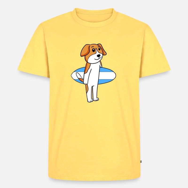 Surfboard Hund Beagle Surfen Geschenk - Männer Premium Bio T-Shirt - Pastellgelb