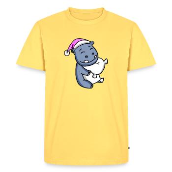 Hippo with pillow and sleeping cap - Men's Premium Organic T-Shirt - sky yellow - Front - AI Model Male 185 dark (185cm)