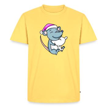 Mouse with pillow and sleeping cap - Men's Premium Organic T-Shirt - sky yellow - Front - AI Model Male 185 dark (185cm)