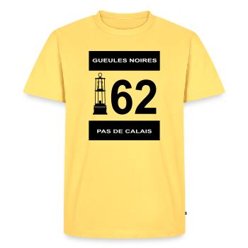 62 pas de calais - T-shirt Premium bio Homme - jaune pastel - Devant - AI Model Male 185 dark (185cm)