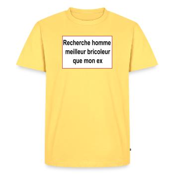 cherche homme - T-shirt Premium bio Homme - jaune pastel - Devant - AI Model Male 185 dark (185cm)
