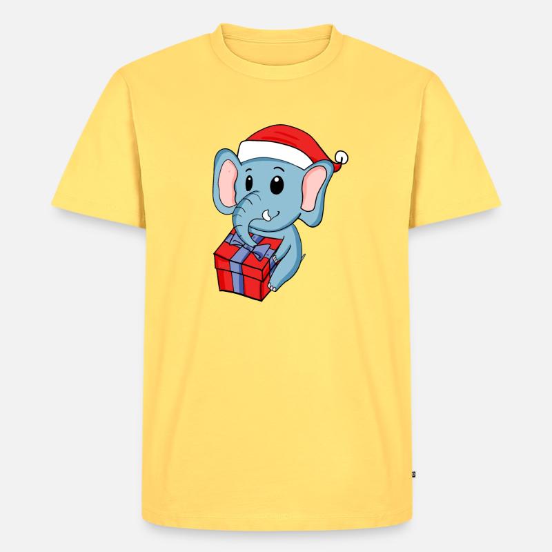 Weihnachten Elefant mit Geschenke - Männer Premium Bio T-Shirt - Pastellgelb