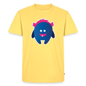 Cute Blue Monster  | Funny Pink Hair Creature - Men's Premium Organic T-Shirt - sky yellow - Front - AI Model Male 185 dark (185cm)