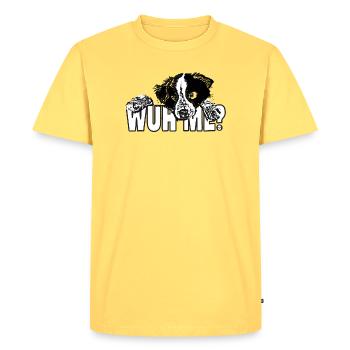 Qu’est-ce que je suis censé être - un chiot innocent - T-shirt Premium bio Homme - jaune pastel - Devant - AI Model Male 185 dark (185cm)