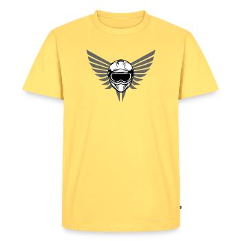 Motocross motorcycle helmet with wings - Men's Premium Organic T-Shirt - sky yellow - Front - AI Model Male 185 dark (185cm)
