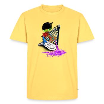 Writer in Action - Men's Premium Organic T-Shirt - sky yellow - Front - AI Model Male 185 dark (185cm)