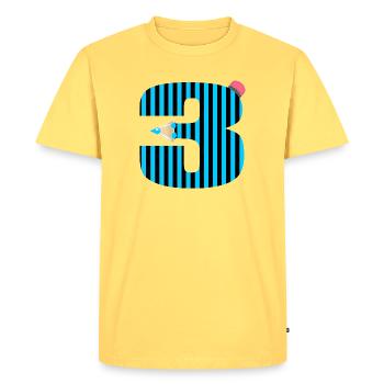 STYLO BLEU TROIS NUMÉROS 3 ÉLÈVES DE TROISIÈME ANNÉE - T-shirt Premium bio Homme - jaune pastel - Devant - AI Model Male 185 dark (185cm)