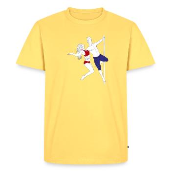 Pole Dance Duo Red Blue Outfit - Men's Premium Organic T-Shirt - sky yellow - Front - AI Model Male 185 dark (185cm)