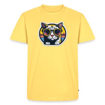 Chat avec lunettes - T-shirt Premium bio Homme - jaune pastel - Devant - AI Model Male 185 dark (185cm)