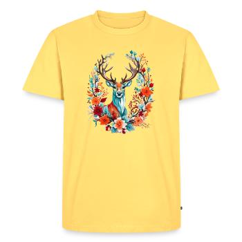 Deer with flowers - Men's Premium Organic T-Shirt - sky yellow - Front - AI Model Male 185 dark (185cm)