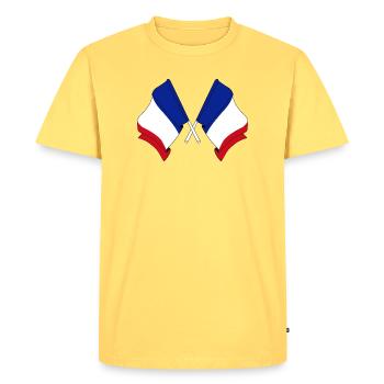 Deux drapeaux France - T-shirt Premium bio Homme - jaune pastel - Devant - AI Model Male 185 dark (185cm)