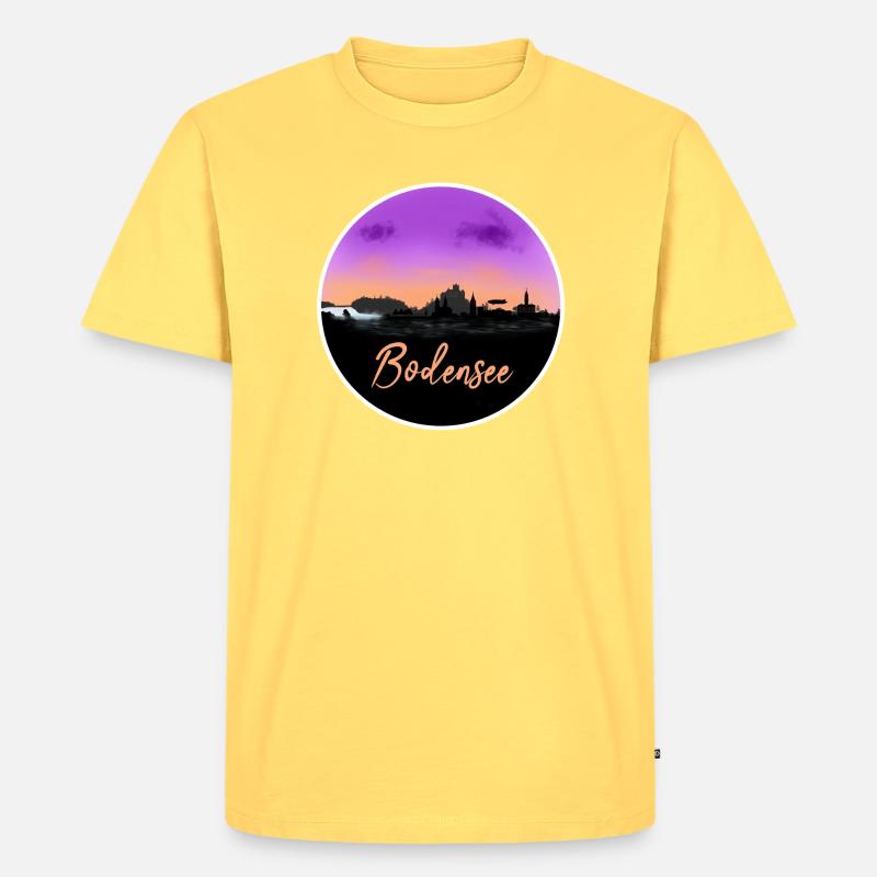 Bodensee Fineline Skyline - Männer Premium Bio T-Shirt - Pastellgelb