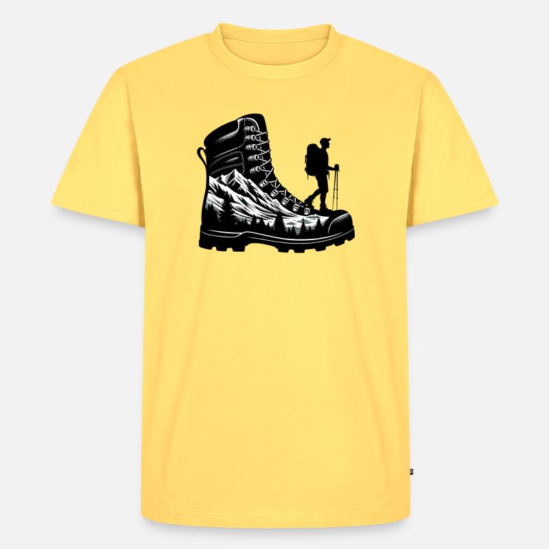 Drawing Hiker Bergwanderschuh - Männer Premium Bio T-Shirt - Pastellgelb