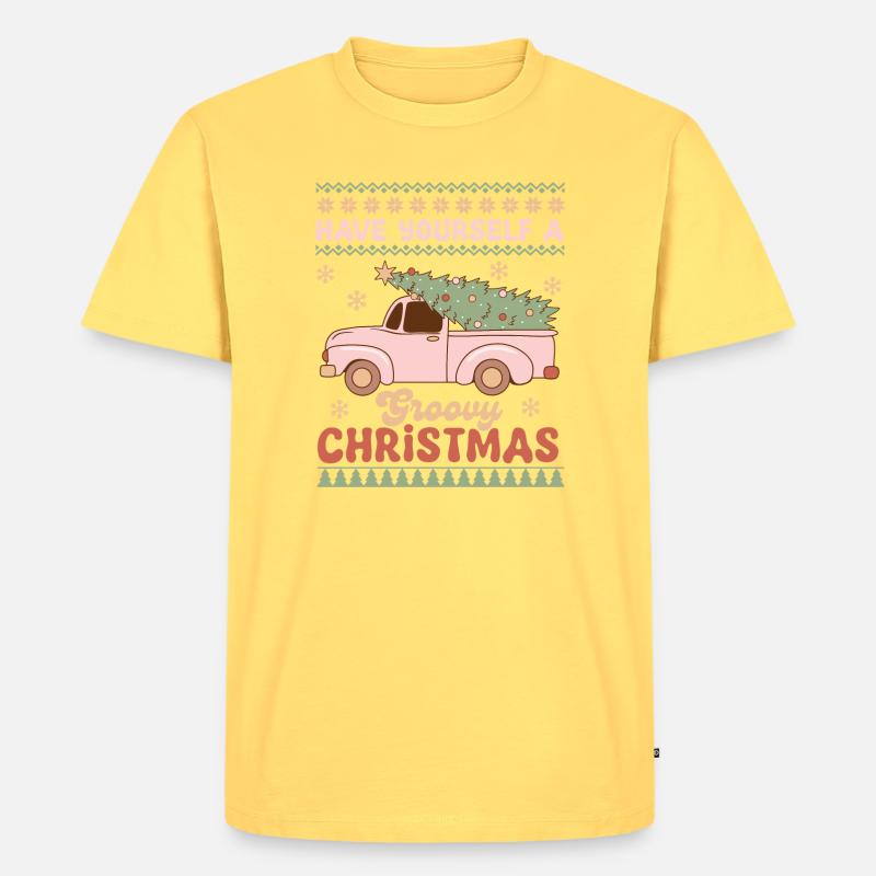 Hässlicher Weihnachtspullover - Männer Premium Bio T-Shirt - Pastellgelb