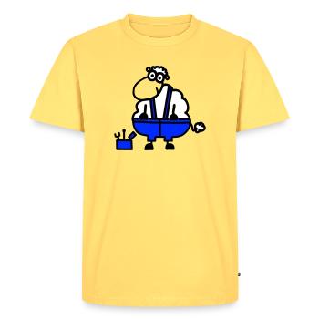 Mouton d’artisan, héros du travail - T-shirt Premium bio Homme - jaune pastel - Devant - AI Model Male 185 dark (185cm)