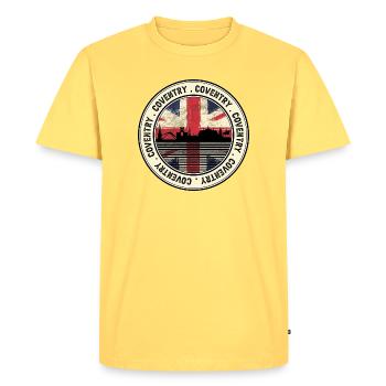 Coventry Union Skyline Badge - Men's Premium Organic T-Shirt - sky yellow - Front - AI Model Male 185 dark (185cm)