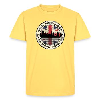 Union Jack Skyline Aberdeen Emblème - T-shirt Premium bio Homme - jaune pastel - Devant - AI Model Male 185 dark (185cm)