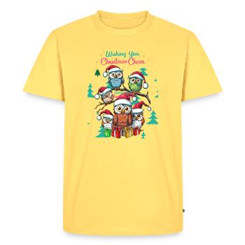 Festliche Eule Weihnachtsstimmung Design - Männer Premium Bio T-Shirt - Pastellgelb - Vorne - AI Model Male 185 dark (185cm)