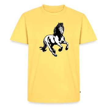 Friesian stallion galloping - Men's Premium Organic T-Shirt - sky yellow - Front - AI Model Male 185 dark (185cm)