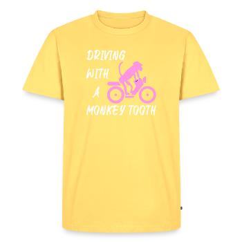 Driving with a monkey tooth - Affenzahn - Men's Premium Organic T-Shirt - sky yellow - Front - AI Model Male 185 dark (185cm)