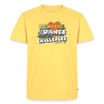 Turn Up The Music 70s Saying Seventies - Men's Premium Organic T-Shirt - sky yellow - Front - AI Model Male 185 dark (185cm)