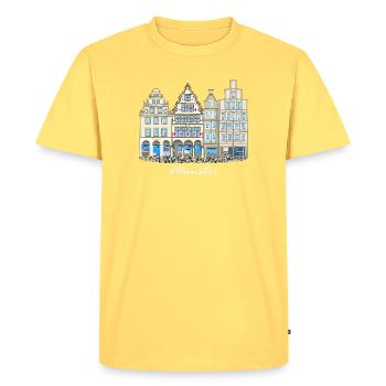 Münster Prinzipalmarkt, row of houses, Germany - Men's Premium Organic T-Shirt - sky yellow - Front - AI Model Male 185 dark (185cm)