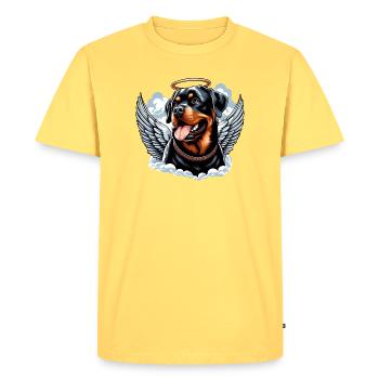Doux Rottweiler Angel Halo - T-shirt Premium bio Homme - jaune pastel - Devant - AI Model Male 185 dark (185cm)