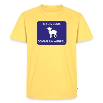 Gentle as a lamb - Men's Premium Organic T-Shirt - sky yellow - Front - AI Model Male 185 dark (185cm)