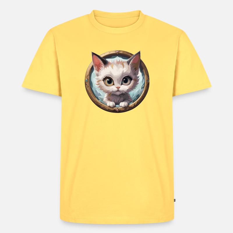 Kätzchen im Rundmedaillon - Männer Premium Bio T-Shirt - Pastellgelb