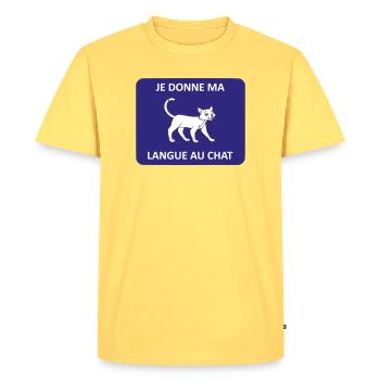 I give my tongue to the cat - Men's Premium Organic T-Shirt - sky yellow - Front - AI Model Male 185 dark (185cm)