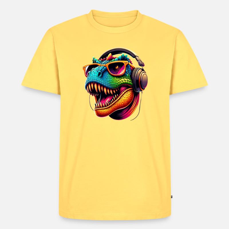 Dino DJ Stil - Männer Premium Bio T-Shirt - Pastellgelb