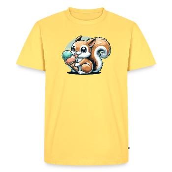 Cute cartoon squirrel with ice cream - Men's Premium Organic T-Shirt - sky yellow - Front - AI Model Male 185 dark (185cm)