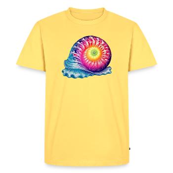 Artful colorful snail in bright colors - Men's Premium Organic T-Shirt - sky yellow - Front - AI Model Male 185 dark (185cm)