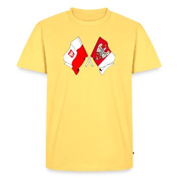 Drapeau de la Pologne, Grande-Pologne croisée - T-shirt Premium bio Homme - jaune pastel - Devant - AI Model Male 185 dark (185cm)
