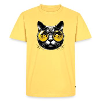 Le Chat avec des lunettes - T-shirt Premium bio Homme - jaune pastel - Devant - AI Model Male 185 dark (185cm)