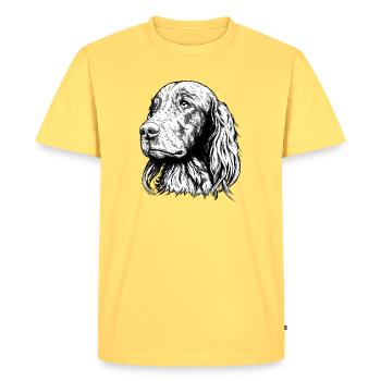 Portrait de setter irlandais - T-shirt Premium bio Homme - jaune pastel - Devant - AI Model Male 185 dark (185cm)
