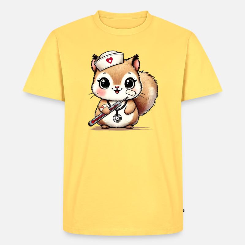 Bezauberndes Eichhörnchen als Krankenschwester - Männer Premium Bio T-Shirt - Pastellgelb
