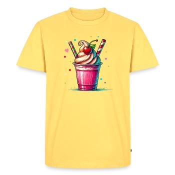 Séduisant Cherry Dreams : Milkshake à la cerise - T-shirt Premium bio Homme - jaune pastel - Devant - AI Model Male 185 dark (185cm)
