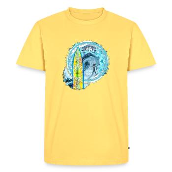 Surf Waves Abstract Art Print - Men's Premium Organic T-Shirt - sky yellow - Front - AI Model Male 185 dark (185cm)