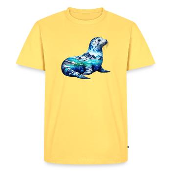Phoque - T-shirt Premium bio Homme - jaune pastel - Devant - AI Model Male 185 dark (185cm)
