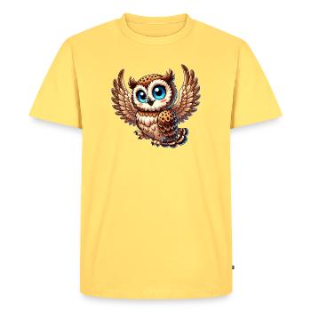 Cute owl with blue eyes and angel wings - Men's Premium Organic T-Shirt - sky yellow - Front - AI Model Male 185 dark (185cm)