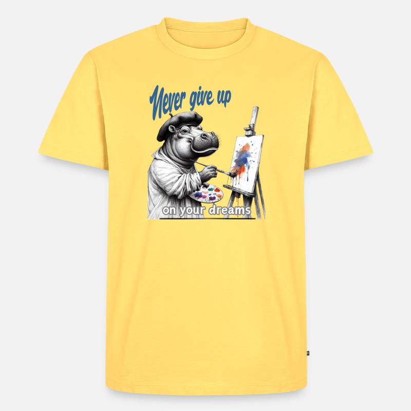 Gib niemals auf Painter Hippo - Männer Premium Bio T-Shirt - Pastellgelb