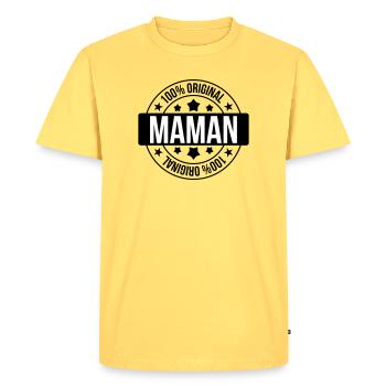 Maman d'Amour - Fête des Mères - T-shirt Premium bio Homme - jaune pastel - Devant - AI Model Male 185 dark (185cm)