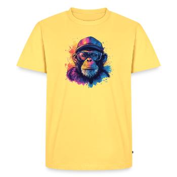 Aquarelle Hipster Singe - T-shirt Premium bio Homme - jaune pastel - Devant - AI Model Male 185 dark (185cm)