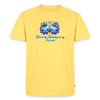 Cute design with blueberries - Men's Premium Organic T-Shirt - sky yellow - Front - AI Model Male 185 dark (185cm)