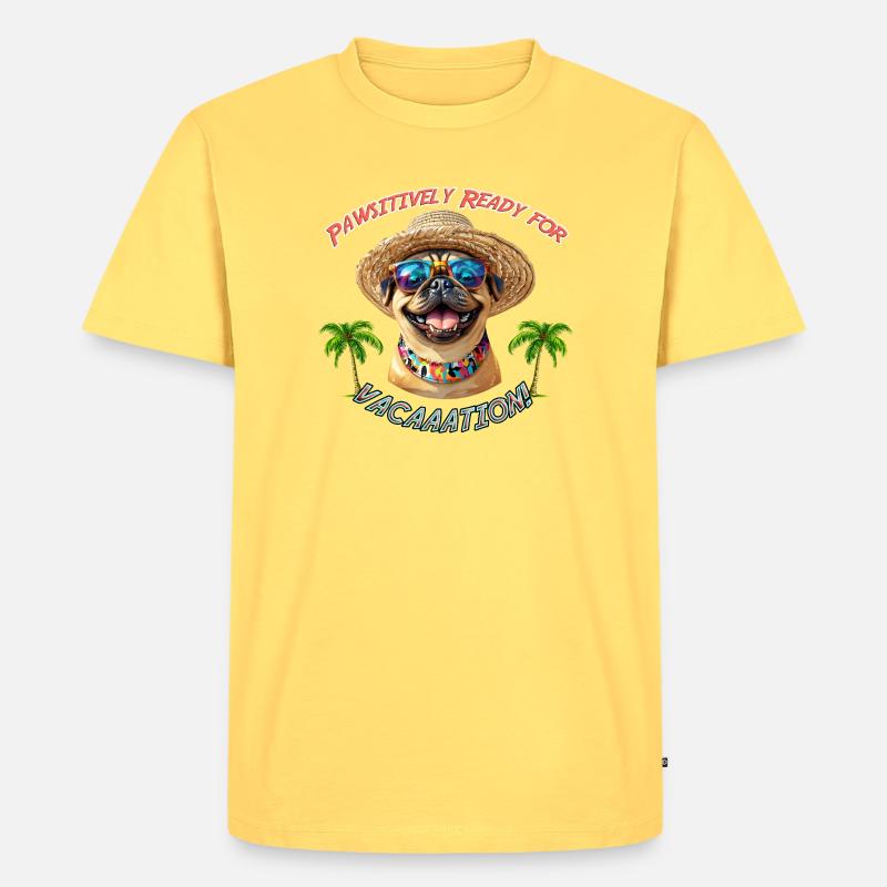 Mops im Sommerlook: Pawsitively Ready - Männer Premium Bio T-Shirt - Pastellgelb