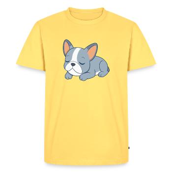 Blue French Bulldog Sleeping - Men's Premium Organic T-Shirt - sky yellow - Front - AI Model Male 185 dark (185cm)